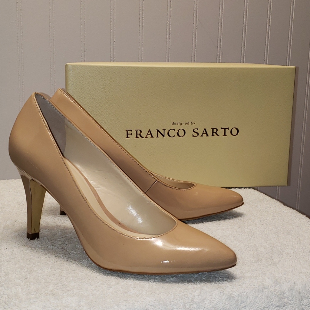 Franco Sarto Patent Leather, Nude, Pointed Toe, 7m